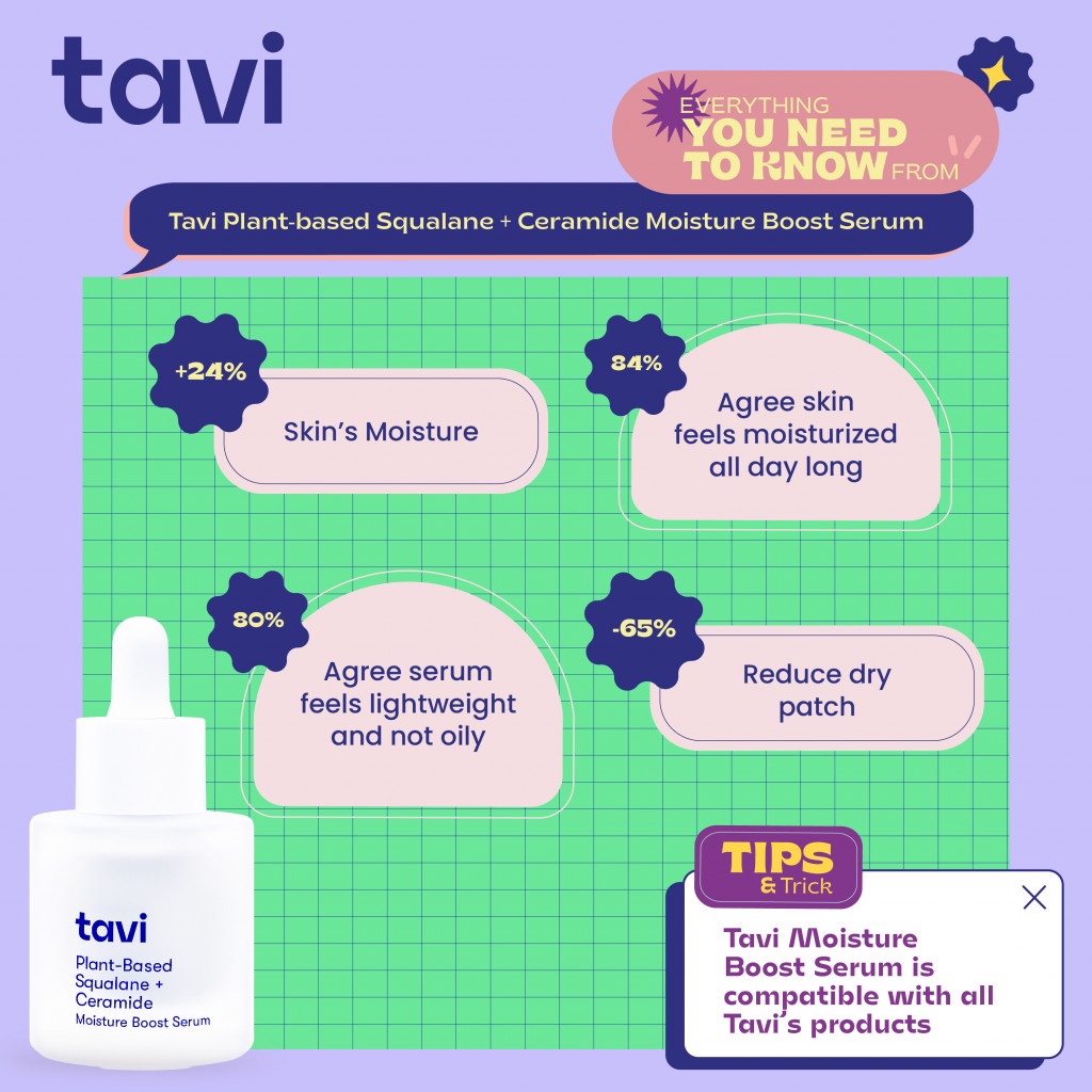 Tavi Plant-Based Squalane + Ceramide Moisture Boost Serum 30 ml - Melembabkan Kulit Kering Sepanjang Hari (24 jam)