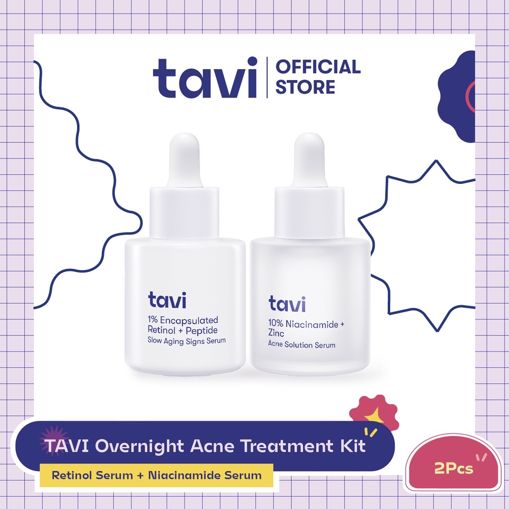 TAVI Overnight Acne Treatment Kit: Retinol Serum 30 ml + Niacinamide Serum 30ml