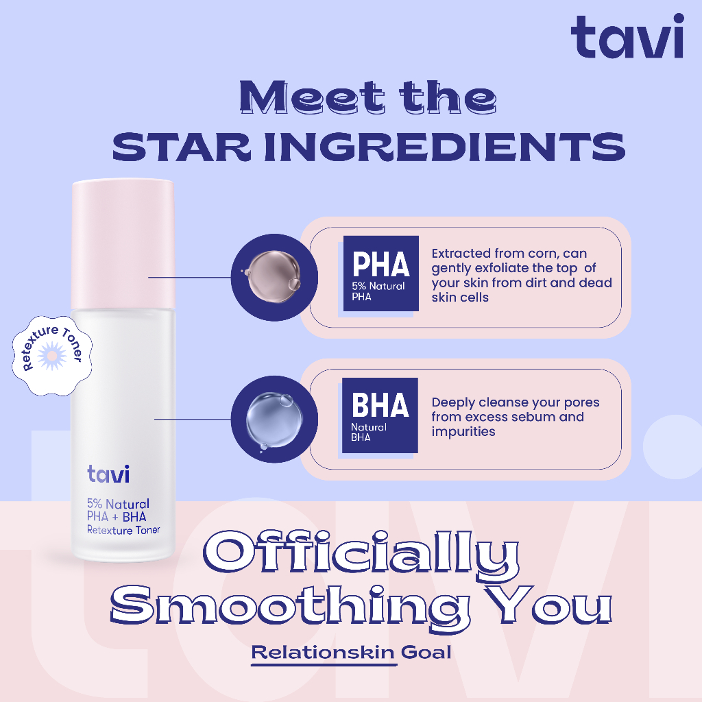 TAVI 5% Natural PHA + BHA Retexture Toner 100 ml - Toner Eksfoliasi Meratakan Tekstur Kulit  Kulit Halus Glowing Bebas Jerawat