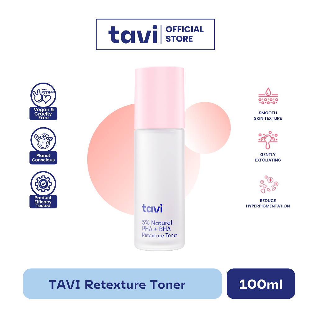 TAVI 5% Natural PHA + BHA Retexture Toner 100 ml - Toner Eksfoliasi Meratakan Tekstur Kulit  Kulit Halus Glowing Bebas Jerawat
