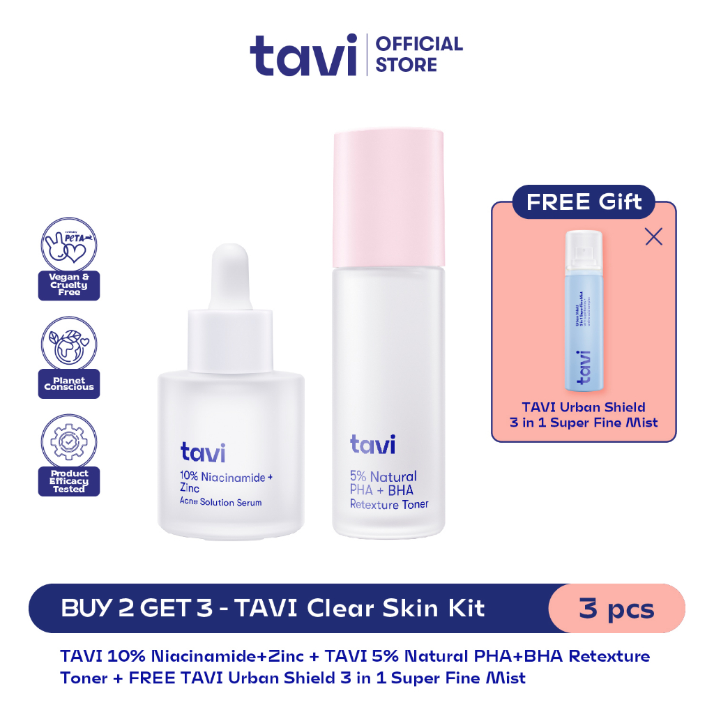 [BUY 2 GET 3] Tavi Clear Skin Kit Acne Serum 30ml + Exfoliating Toner 100ml - FREE 3in1 Face Mist
