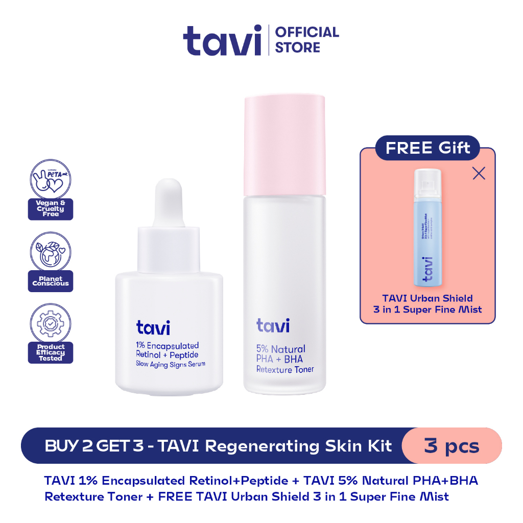 [BUY 2 GET 3] Tavi Regenerating Skin Kit: Retinol Serum + Exfoliating Toner - FREE 3in1 Face Mist
