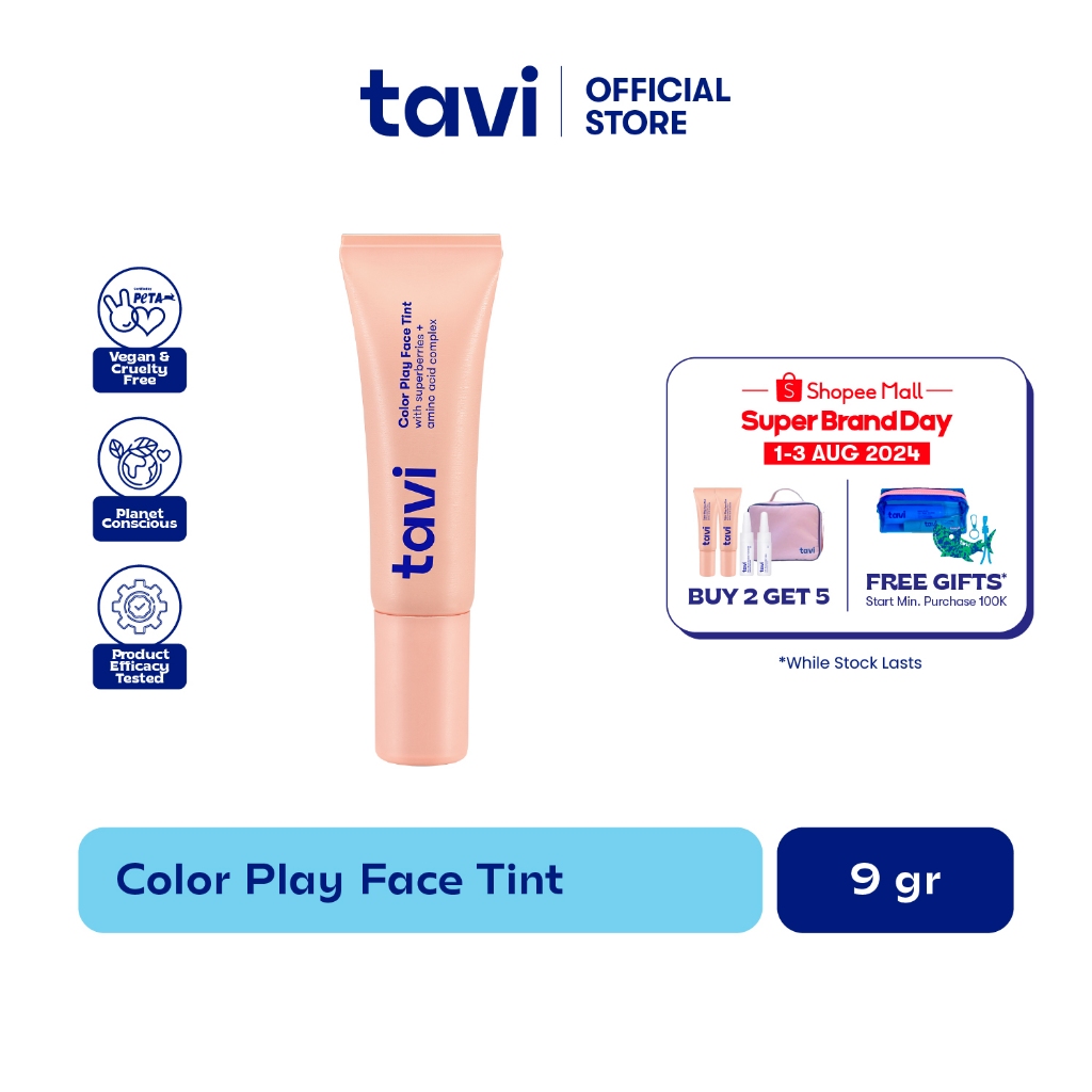TAVI 3-in-1 Color Play Face Tint 9g (Blush On Cair | Highlighter | Eyeshadow) - Pigmented Ringan & Tahan Lama untuk Kulit Sawo Matang