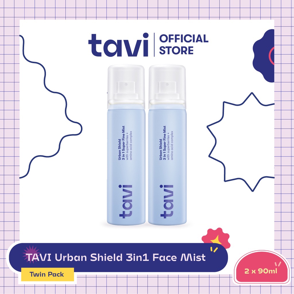 TAVI Urban Shield 3in Face Mist Twin Pack (@90ml) - Setting Spray Primer Multifungsi Make up Tahan Lama 12 Jam