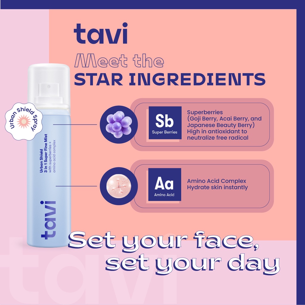 TAVI Urban Shield 3in Face Mist Twin Pack (@90ml) - Setting Spray Primer Multifungsi Make up Tahan Lama 12 Jam