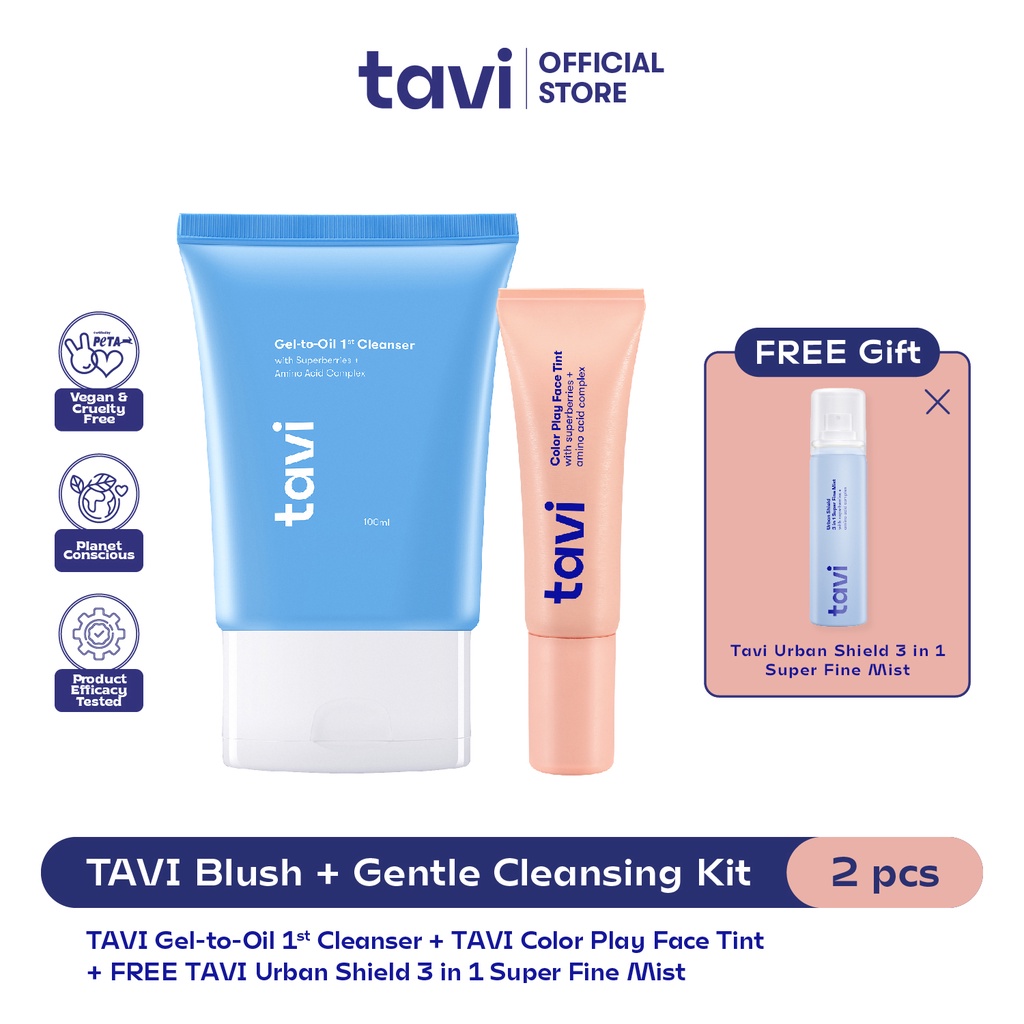 [BUY 2 GET 3] Tavi Color Play Face Tint Serum Infused Blush + Gel to Oil 1st Cleanser - FREE Face Mist