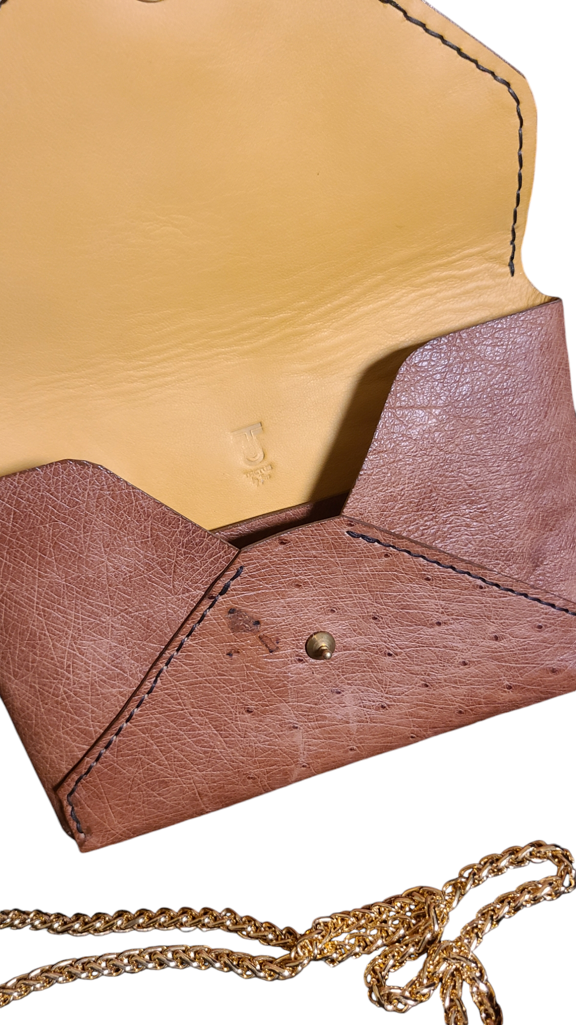 Ostrich Leather Envelope Clutch with  Chain "Involucro"