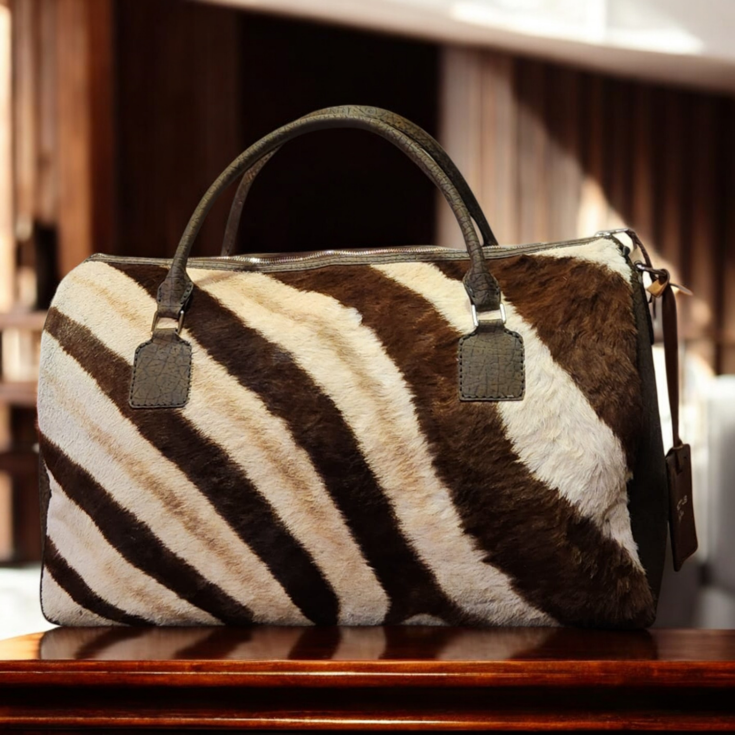 Genuine Zebra Hide & Hippo Split Leather Duffle Bag