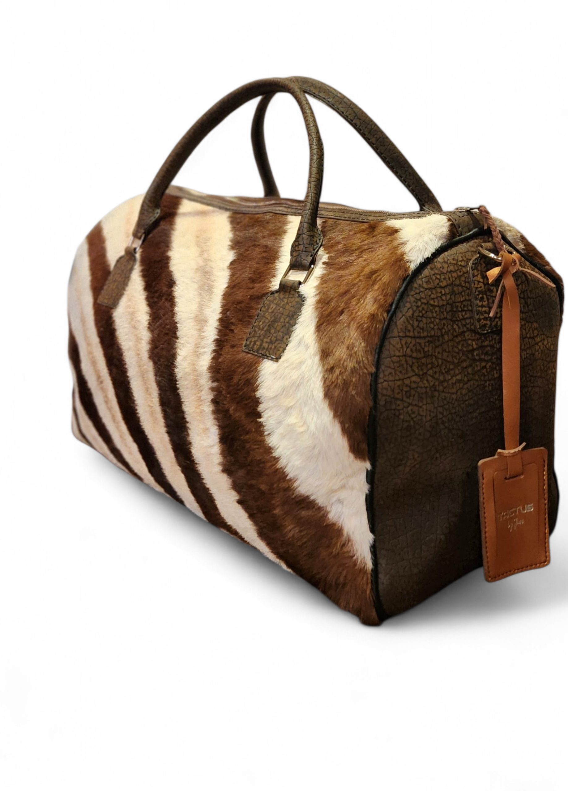 Genuine Zebra Hide & Hippo Split Leather Duffle Bag