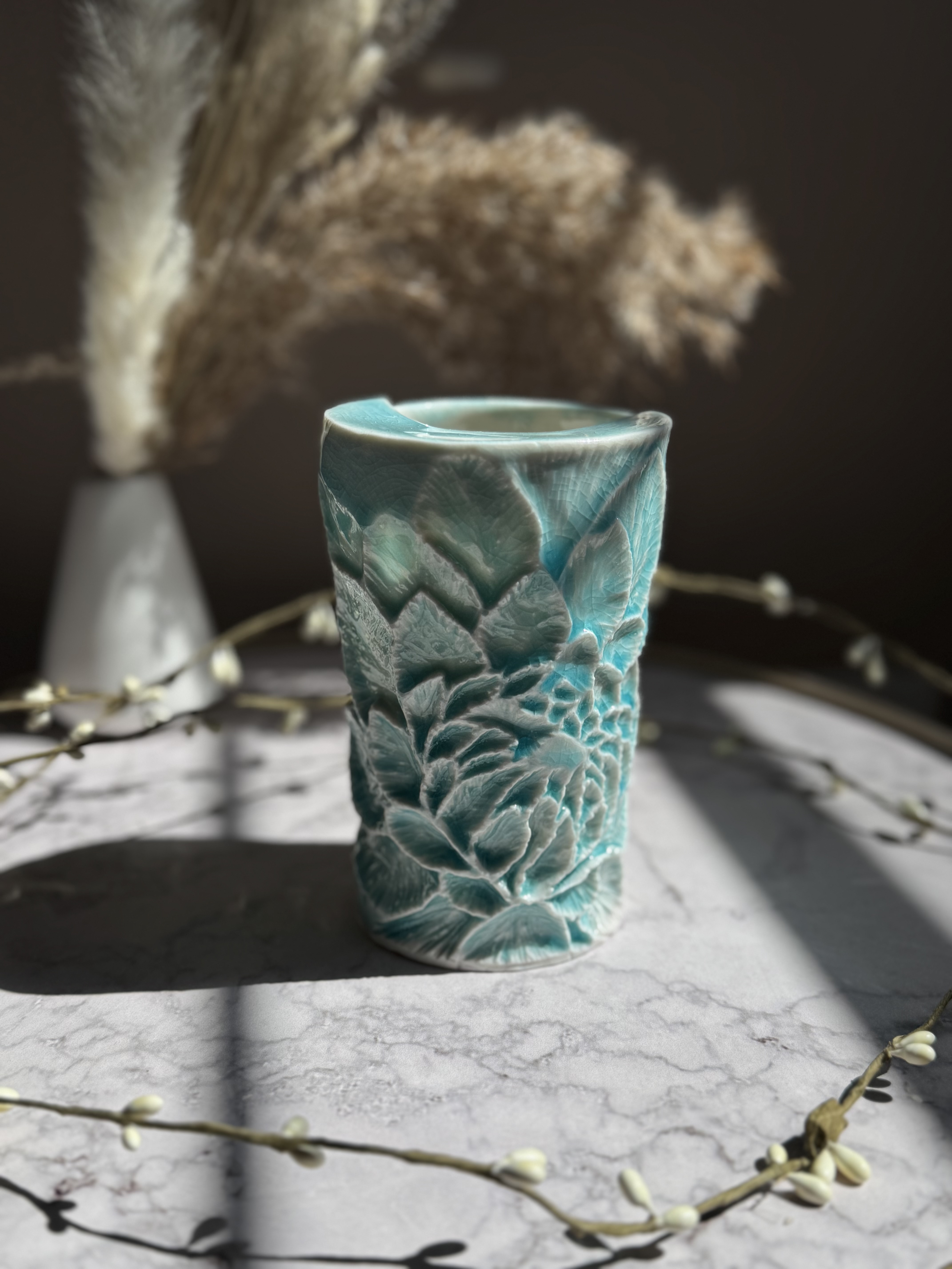 Floral Handcarved Porcelain Travel Mug