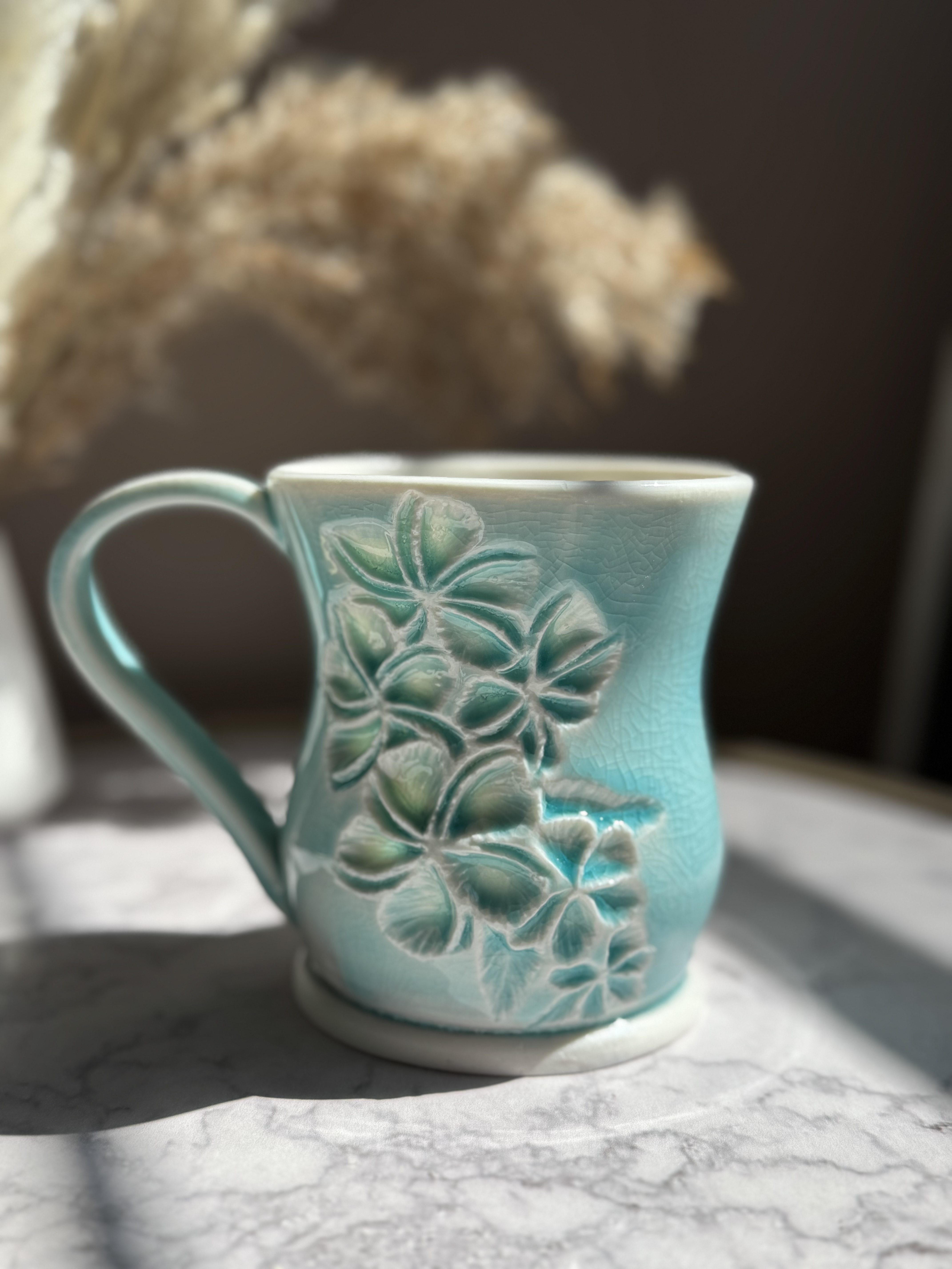 Plumeria Handcarved Porcelain Mug