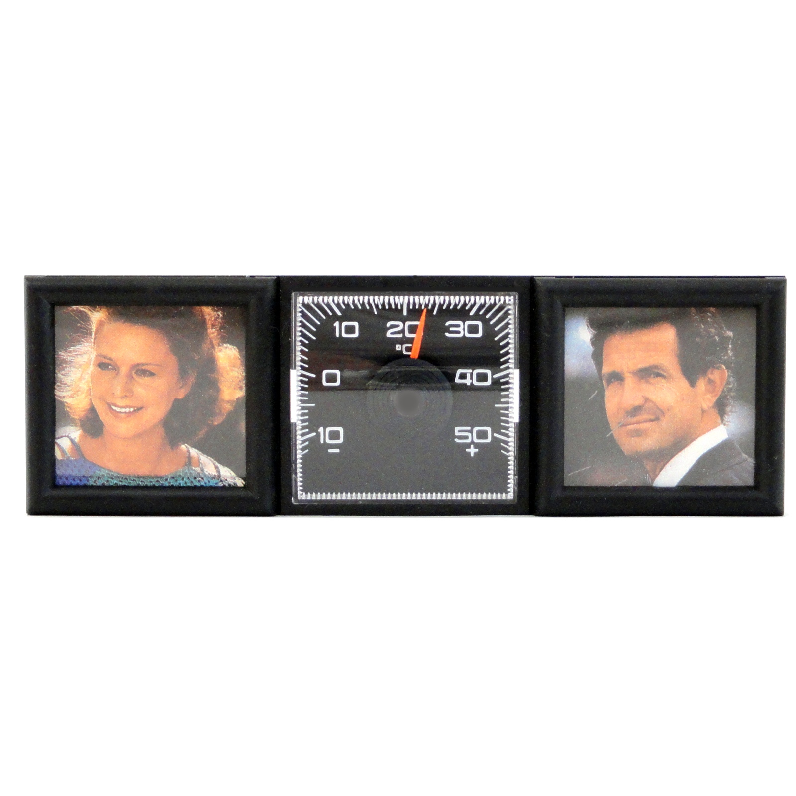 Doppel Bilder Foto Rahmen DENK AN UNS mit Bimetall Thermometer