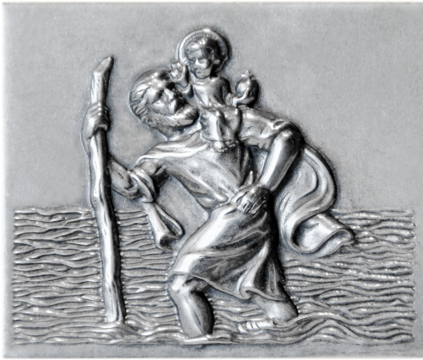 Metall Plakette Christophorus Schutzpatron 3D Reliefemblem 4 x 3 cm