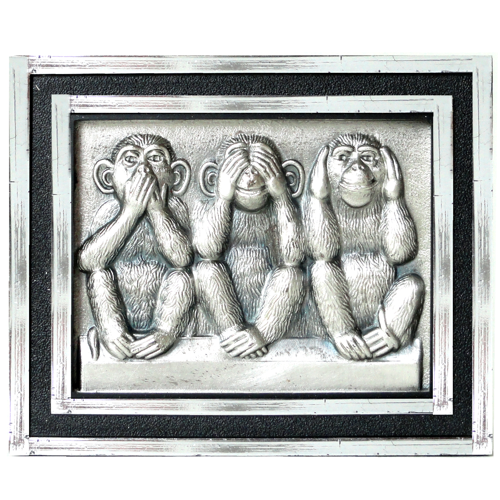 Drei Affen Nichts hören nichts sehen nichts sagen Metall Relief 3D Plakette