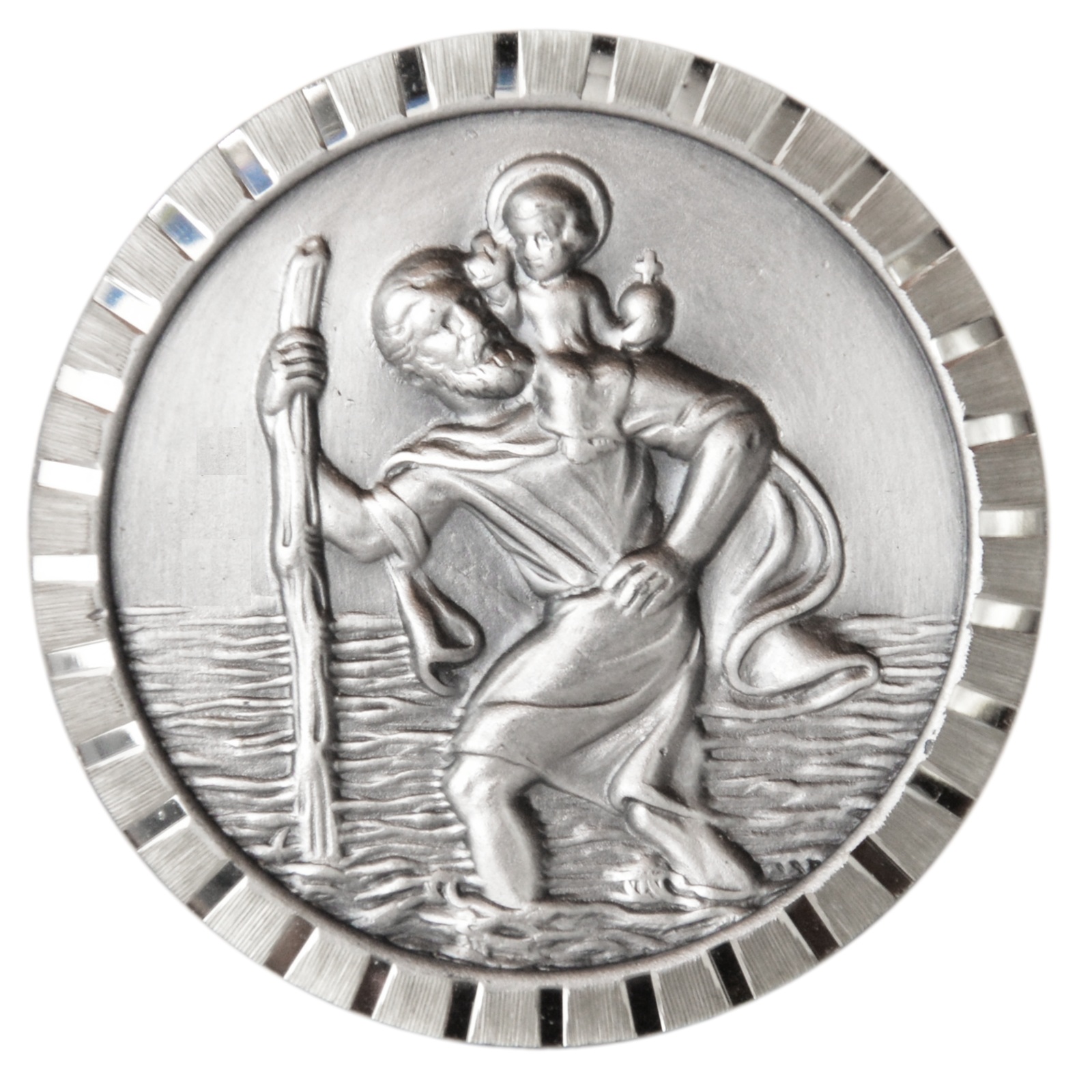 Diamantgefräster Metall Schutzpatron heiliger Sankt Christophorus 4,5 cm