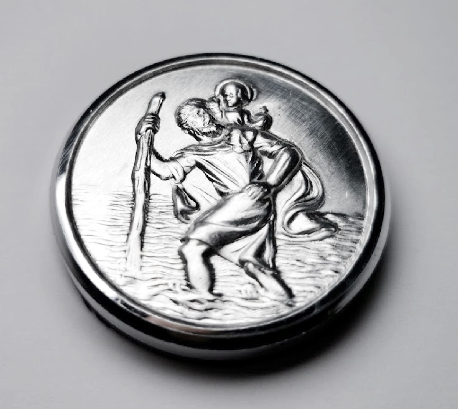 Heiliger Sankt Christophorus Metall Plakette 4,4 cm selbstklebend