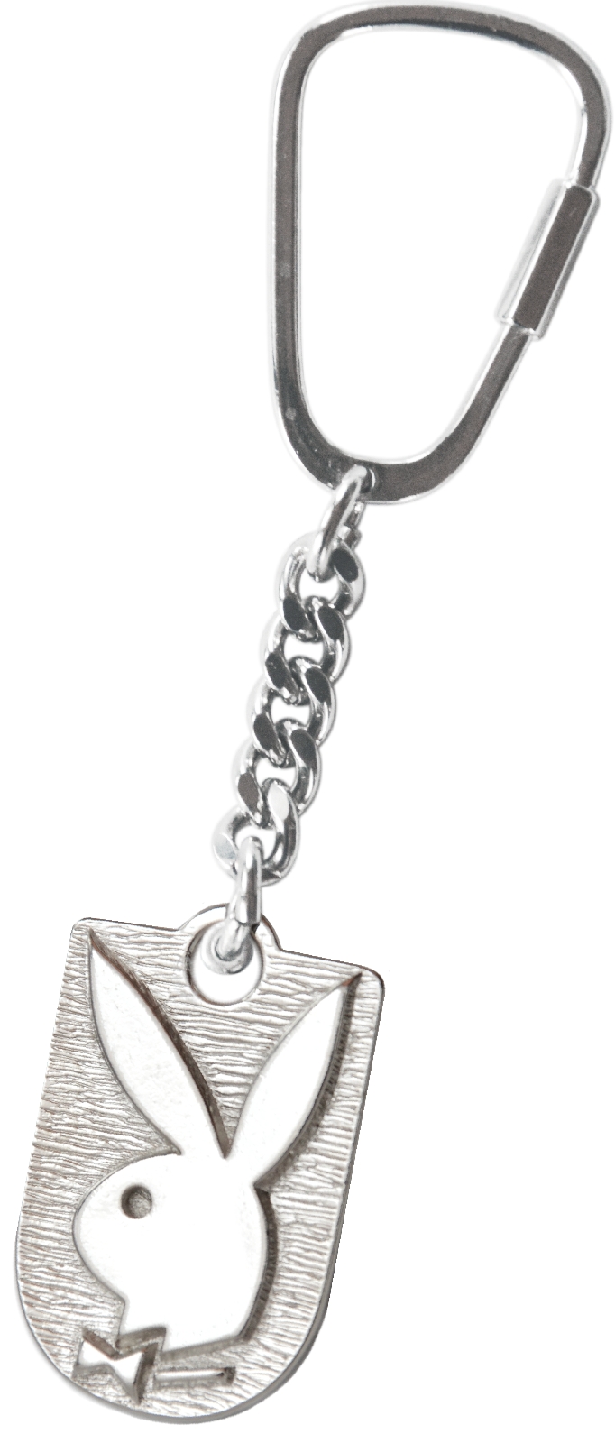 Metall Schlüsselanhänger PLAYBOY Bunny Wappen silbergrau mit Reliefemblem