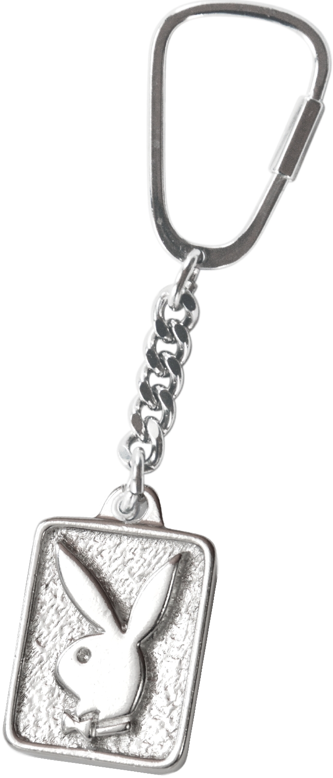 Metall Schlüsselanhänger PLAYBOY Bunny Plakette silber mit Reliefemblem