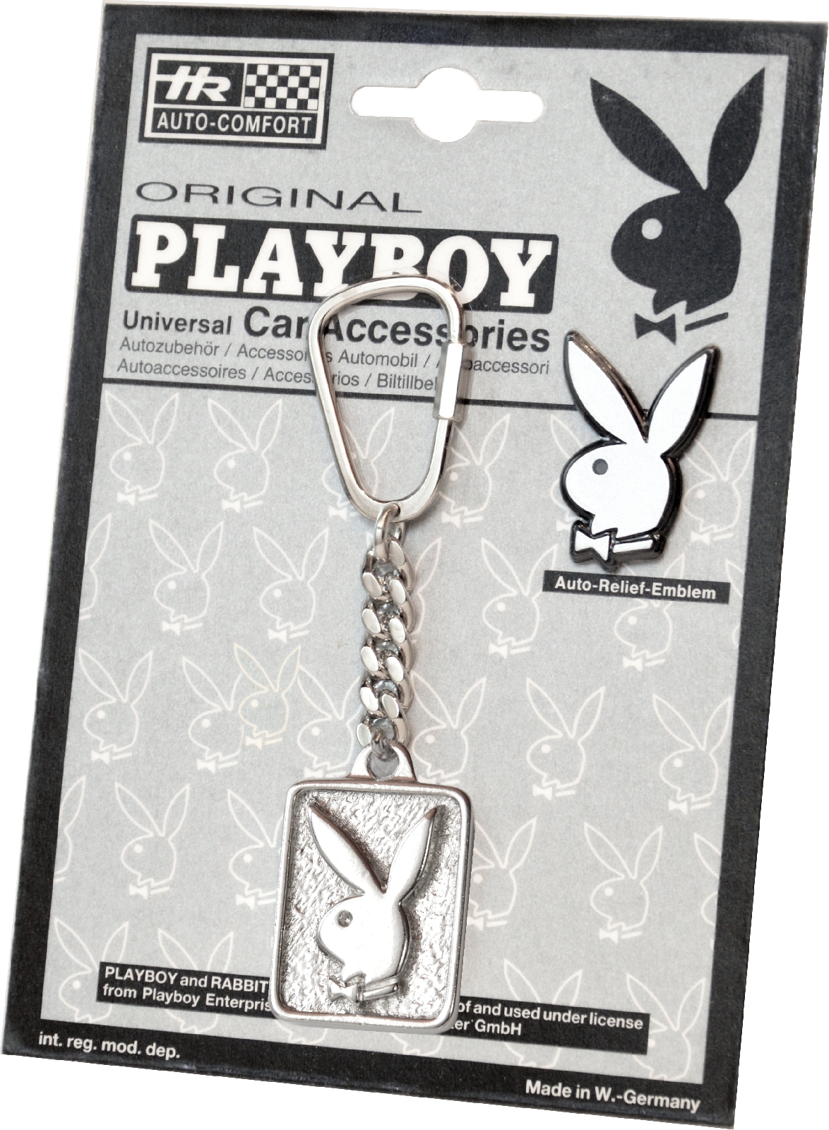 Metall Schlüsselanhänger PLAYBOY Bunny Plakette silber mit Reliefemblem