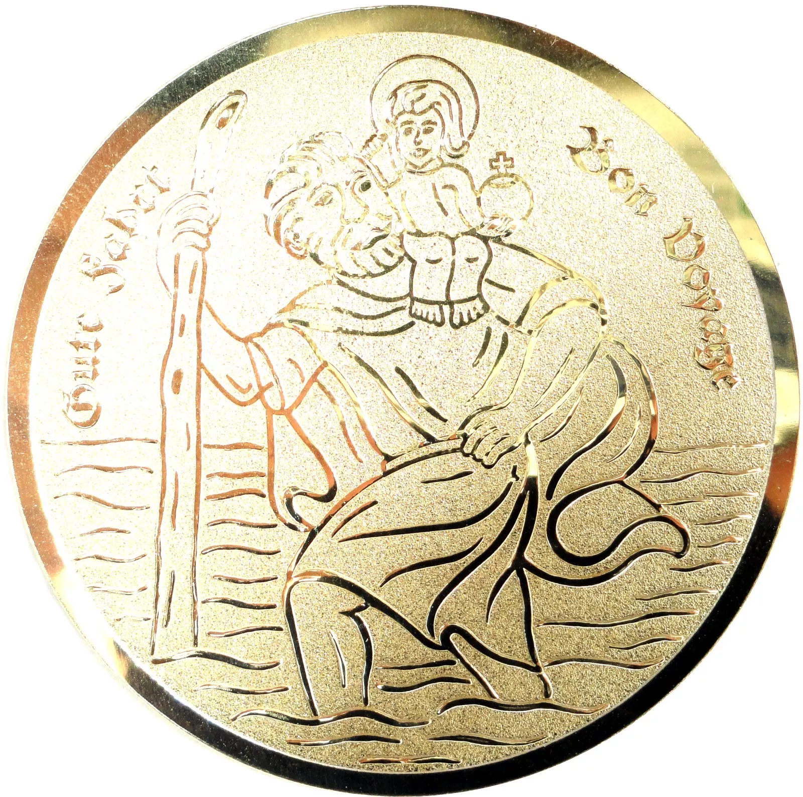 Federleichte Christophorus Blech Plakette ca 5 cm (selbstklebend)