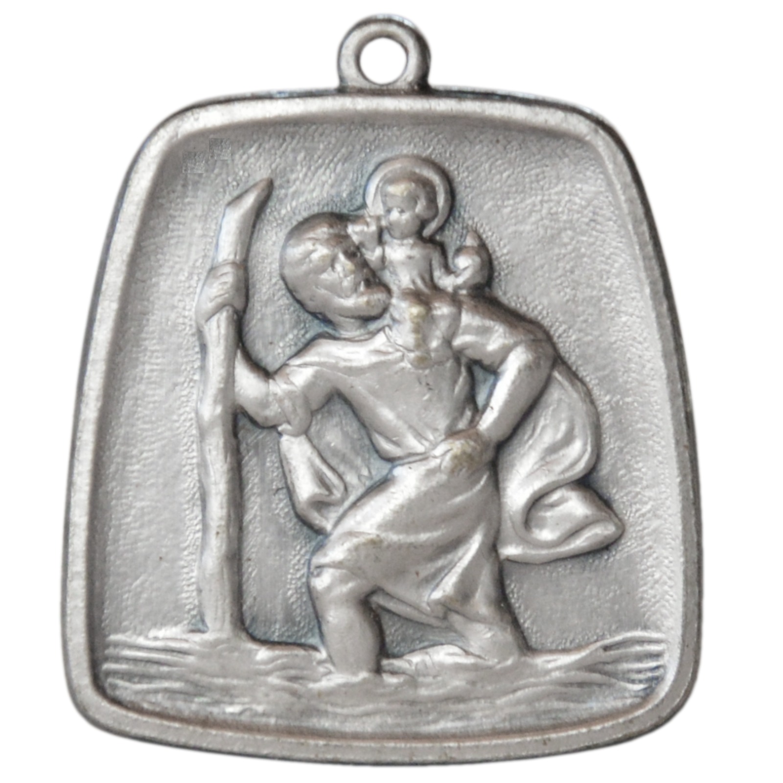 Heiliger Sankt Christophorus Metall Plakette in 3D an Lederbändel