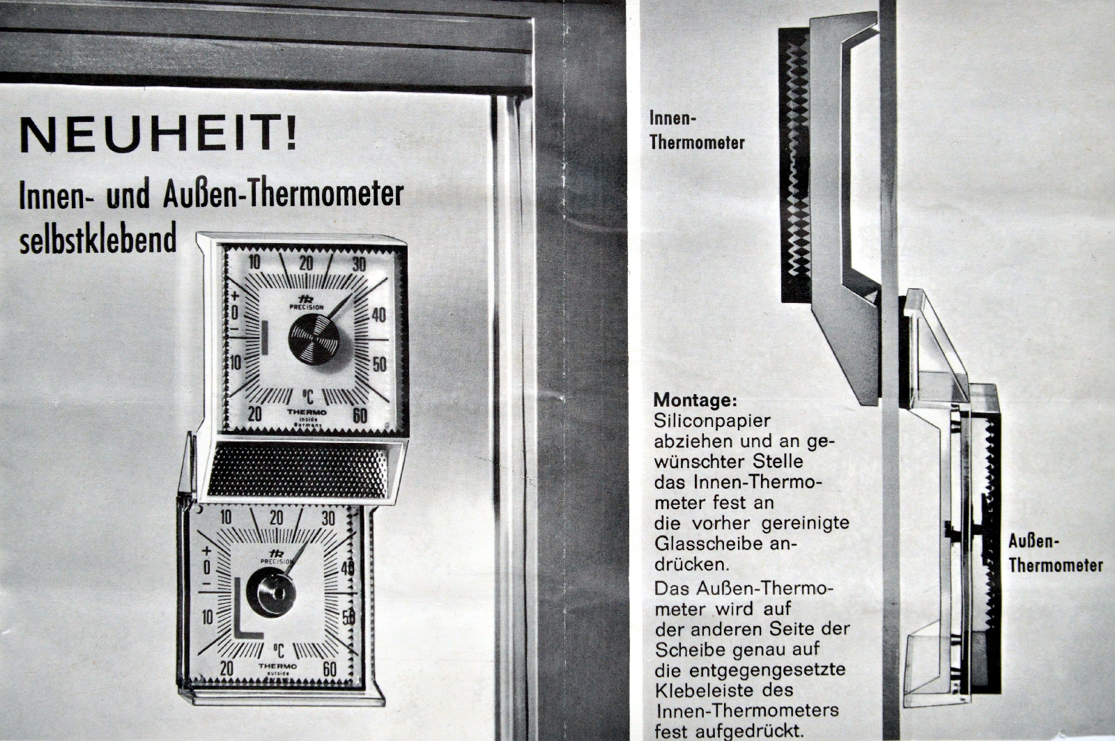 Innen- und Außen-Thermometer Set selbstklebend mit Anleitung