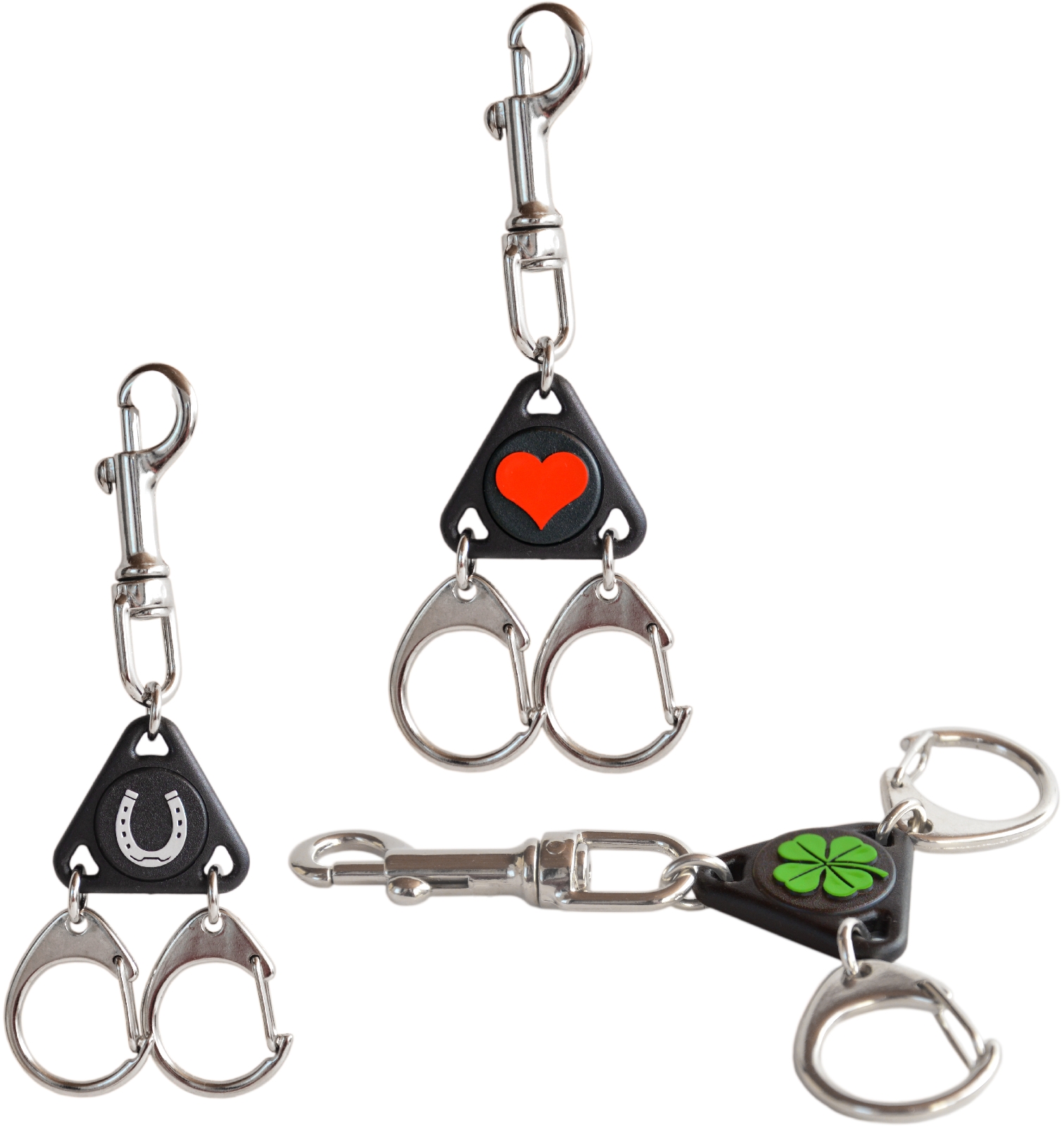 Drei Glücksbringer Schlüsselanhänger HERZ, HUFEISEN und KLEEBLATT