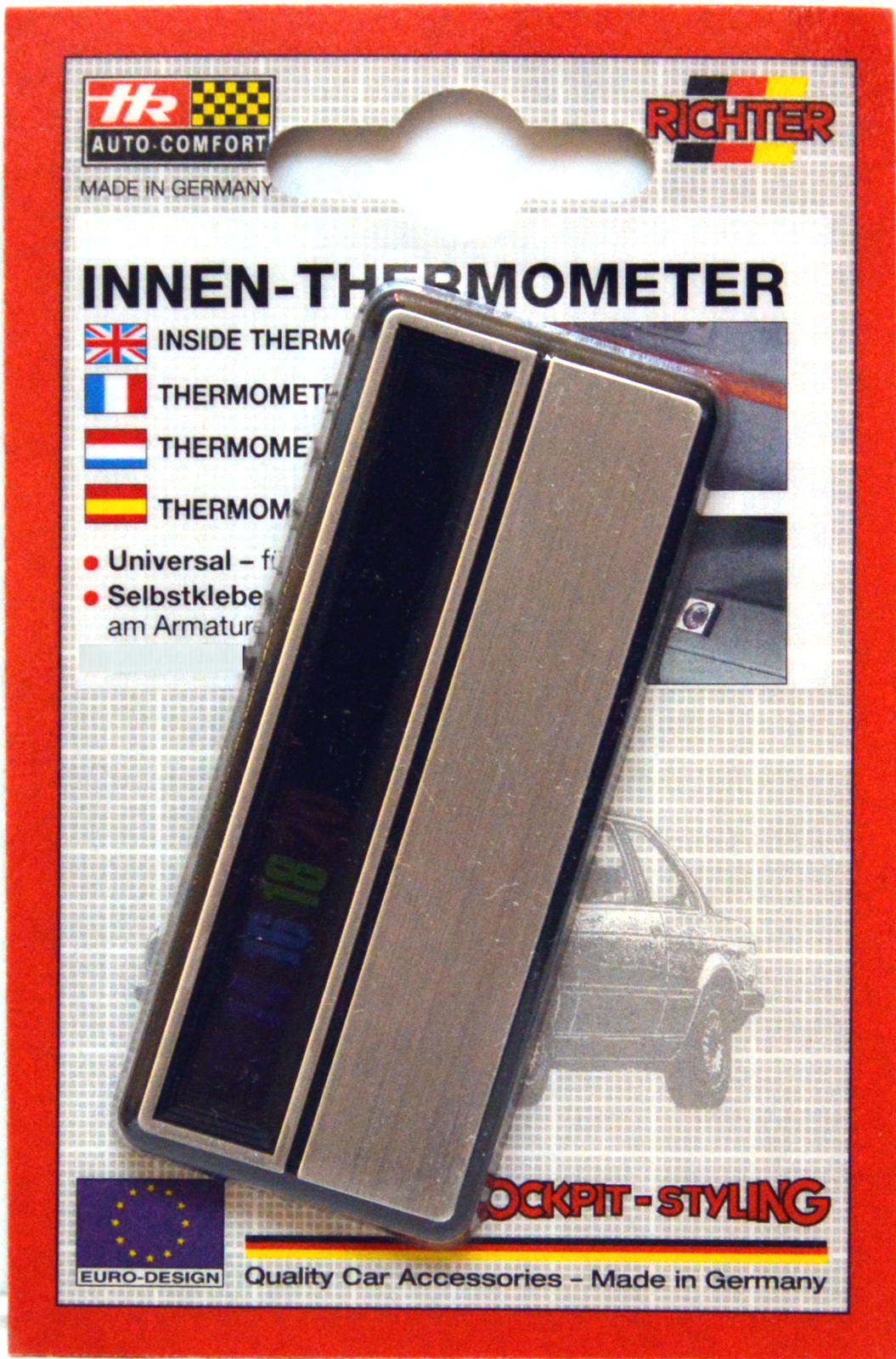 Farbiges Flachthermometer mit "digitaler" Anzeige