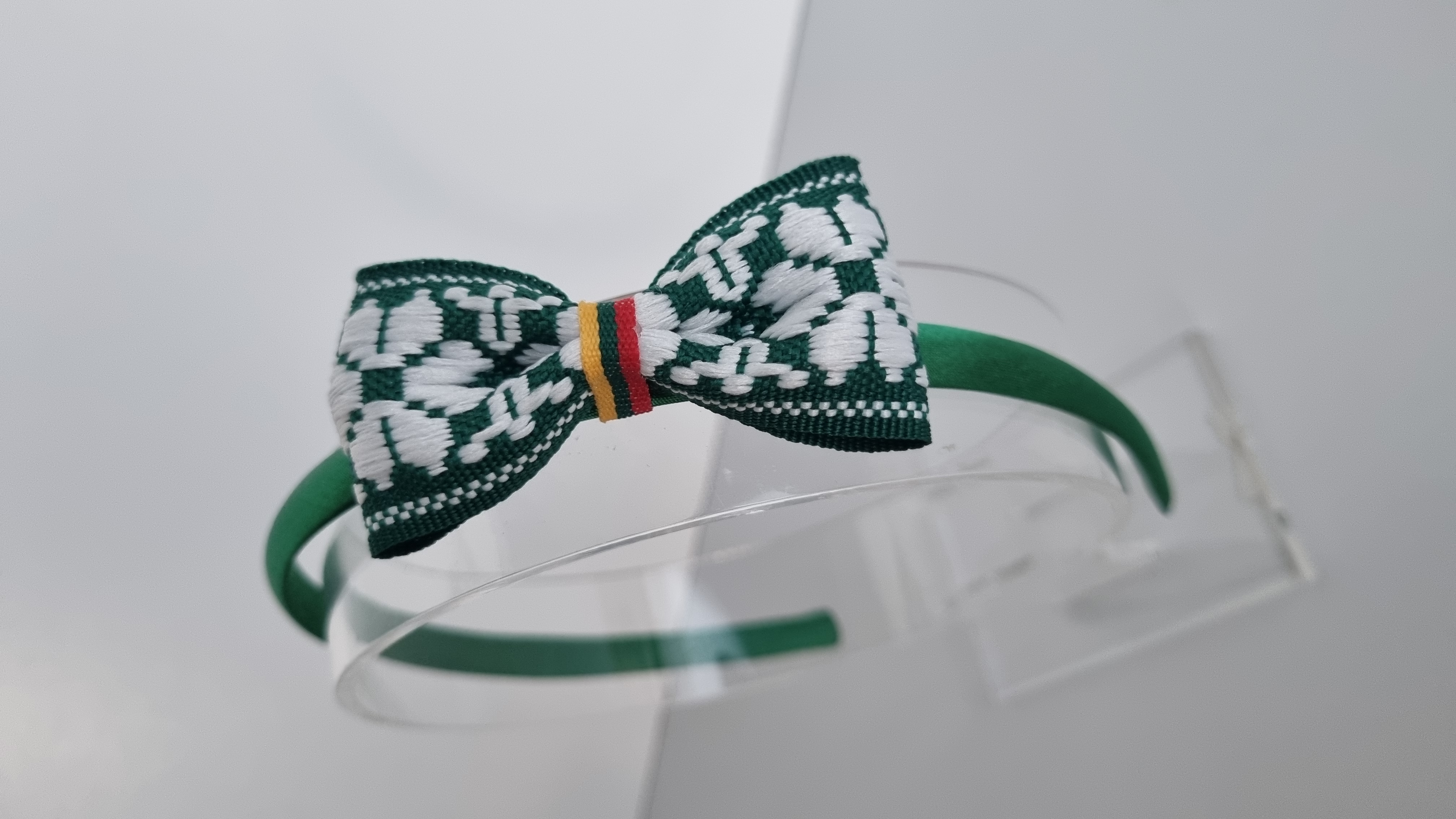 Plaukų lankelis austu kaspinėliu "Žalia gėlytė"