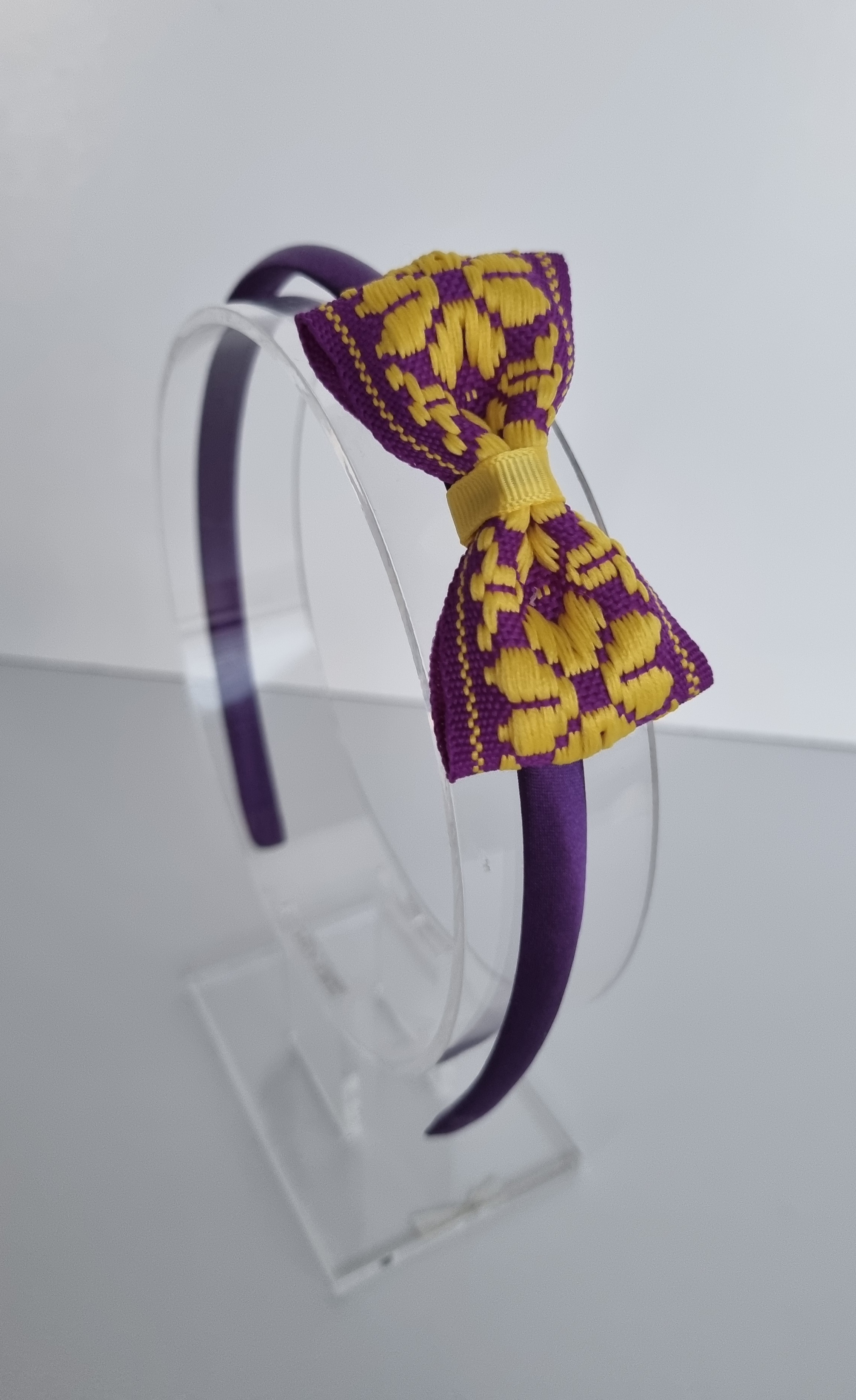 Plaukų lankelis austu kaspinėliu "Violetinė gėlytė"