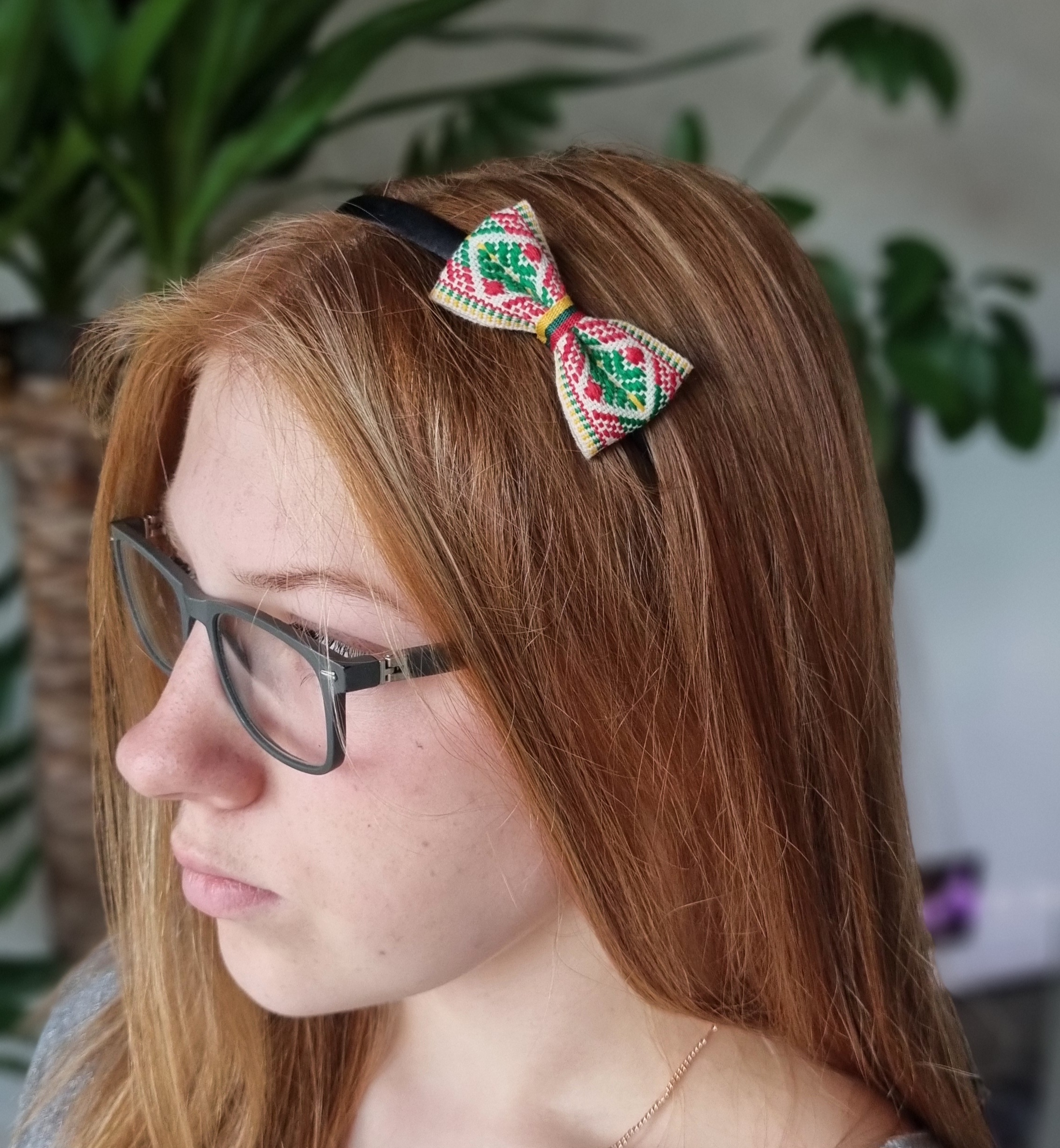 Plaukų lankelis su austu kaspinėliu 001
