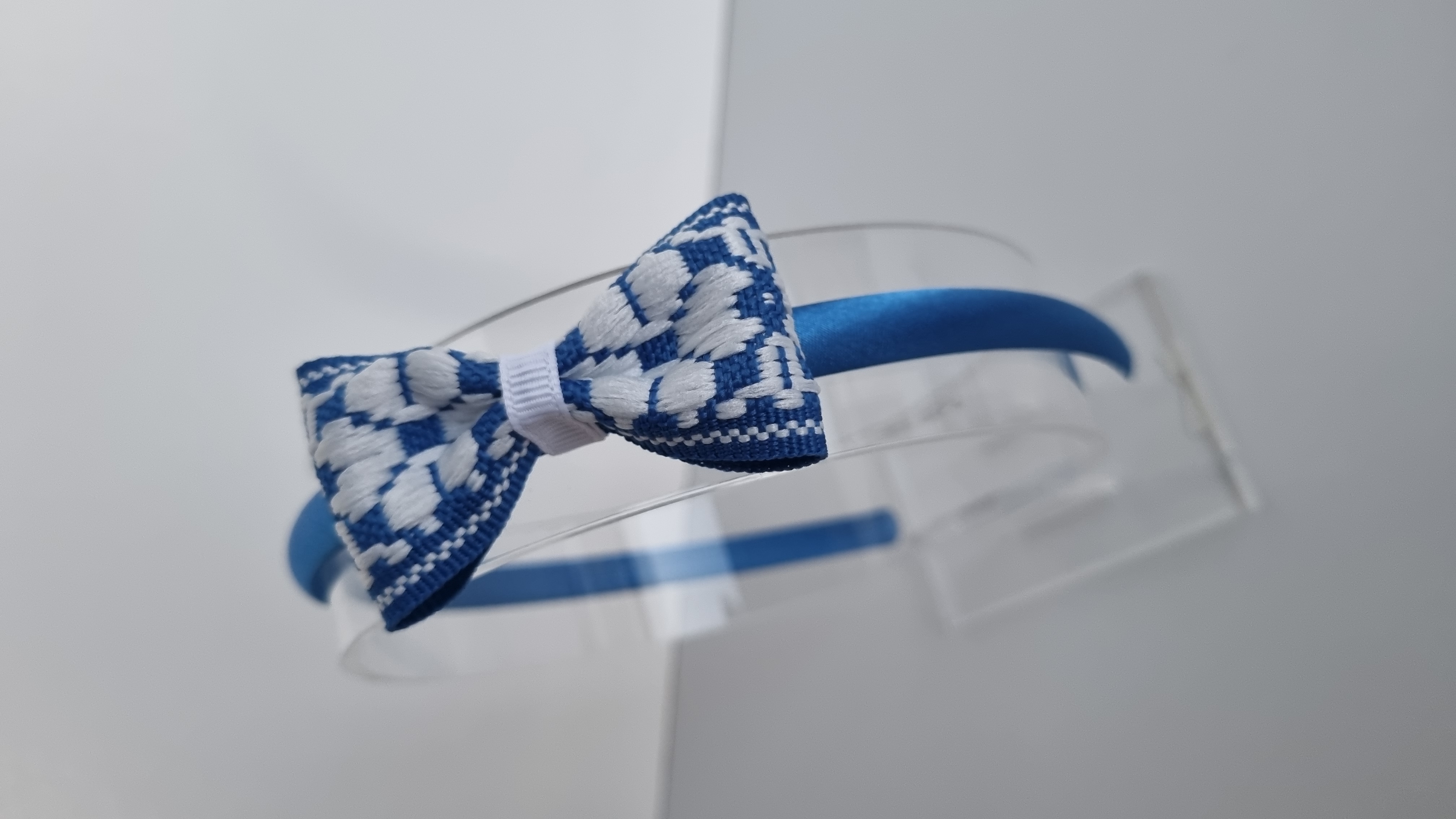 Plaukų lankelis austu kaspinėliu "Mėlyna gėlytė"