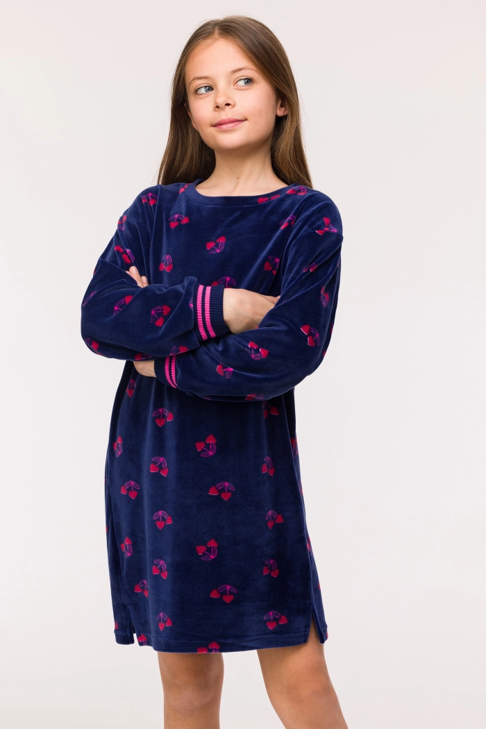 Slaapkleedje Woody Velours Kersjes print  242-YDE-V/932
