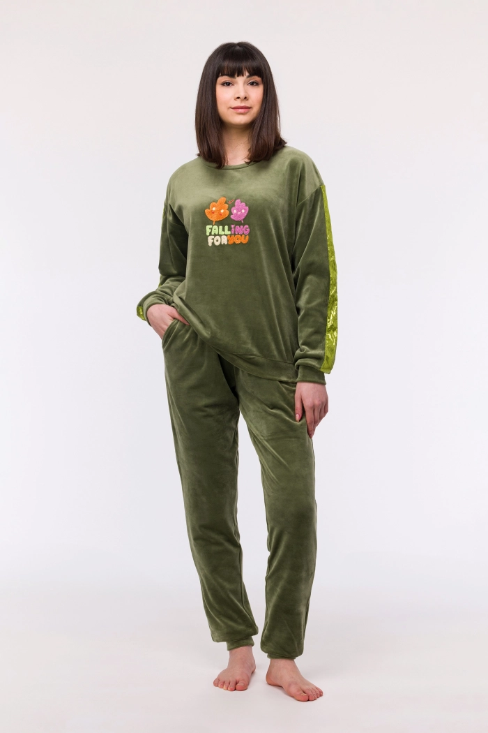 Pyjama Woody Velours Kakigroen 242-12-YPE-V/753