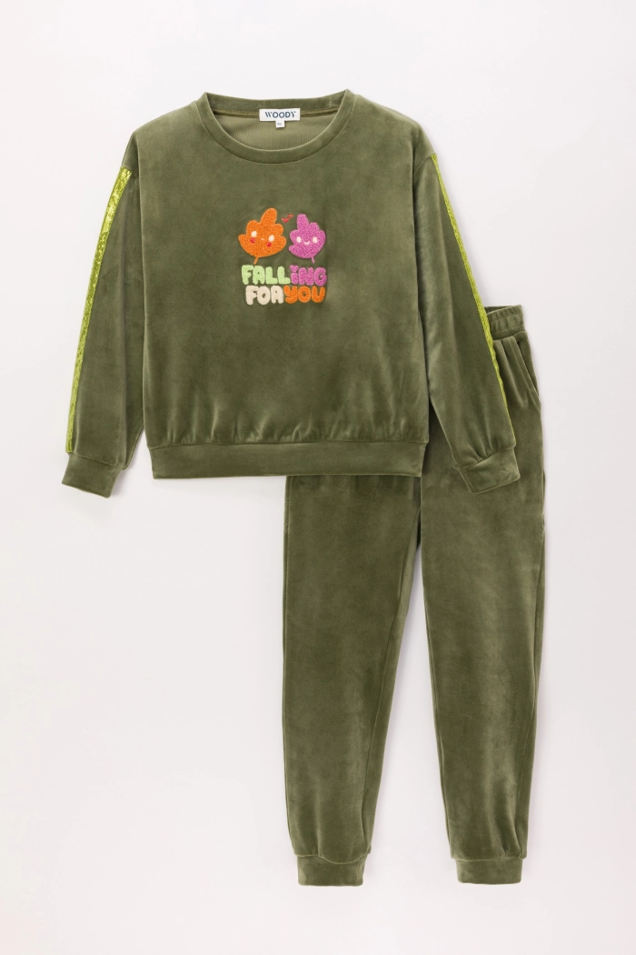 Pyjama Woody Velours Kakigroen 242-12-YPE-V/753