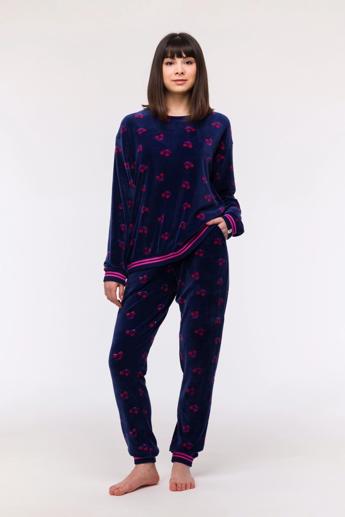 Pyjama Woody Velours Kersjes Print   242-12-YPE-V/932