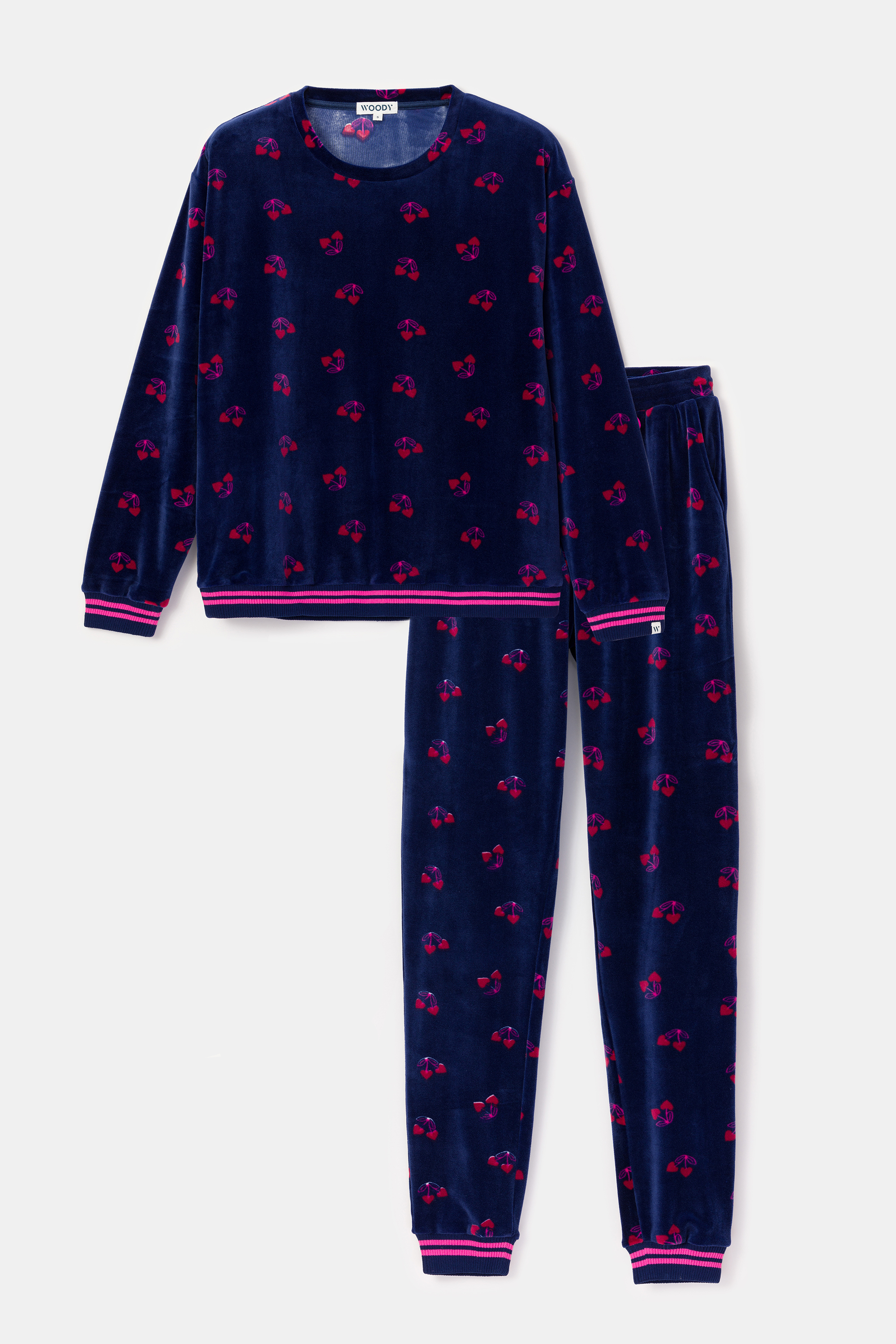 Pyjama Woody Velours Kersjes Print   242-12-YPE-V/932