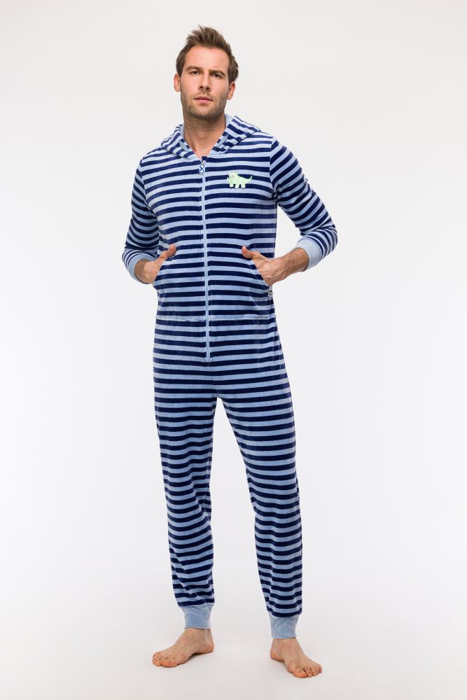 Onesie Woody Velours Blauwe Streep Unisex 242-10-ONE-V/929