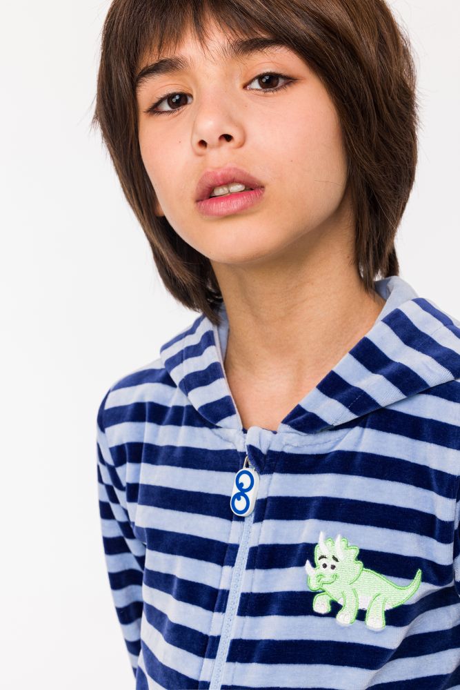 Onesie Woody Velours Blauwe Streep Unisex 242-10-ONE-V/929