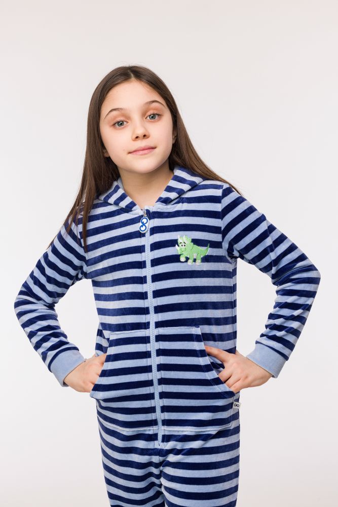 Onesie Woody Velours Blauwe Streep Unisex 242-10-ONE-V/929
