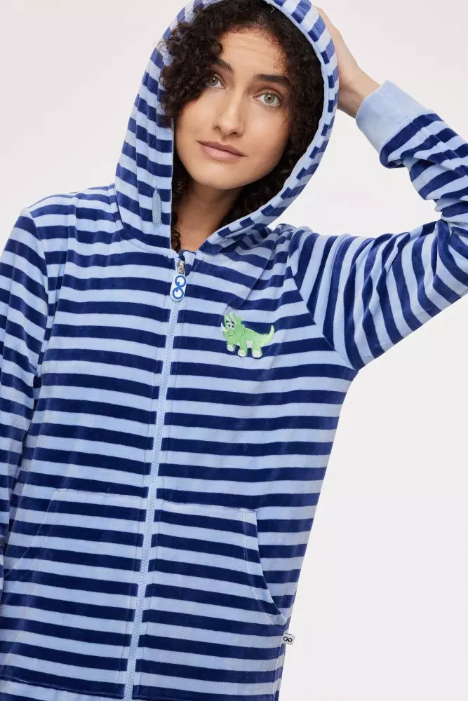 Onesie Woody Velours Blauwe Streep Unisex 242-10-ONE-V/929
