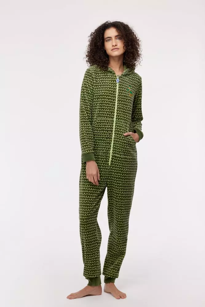 Onesie Woody Velours Groene Golfjes Unisex 242-10-ONE-V/947