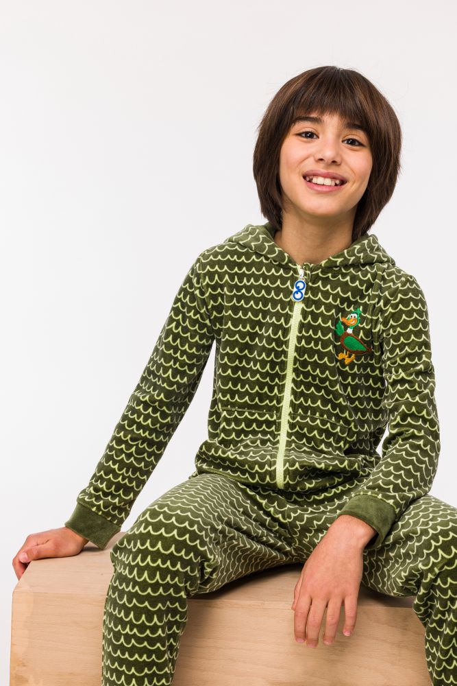 Onesie Woody Velours Groene Golfjes Unisex 242-10-ONE-V/947