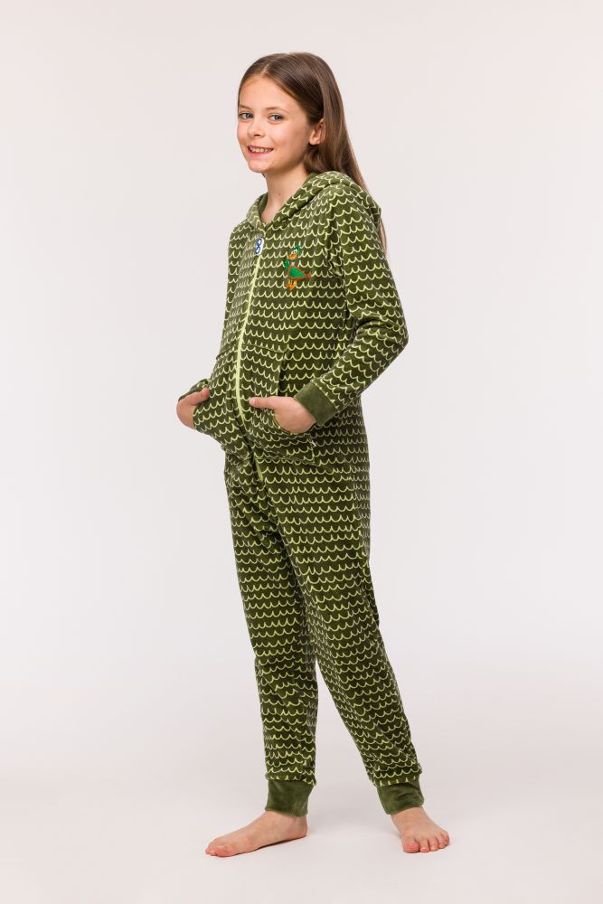 Onesie Woody Velours Groene Golfjes Unisex 242-10-ONE-V/947