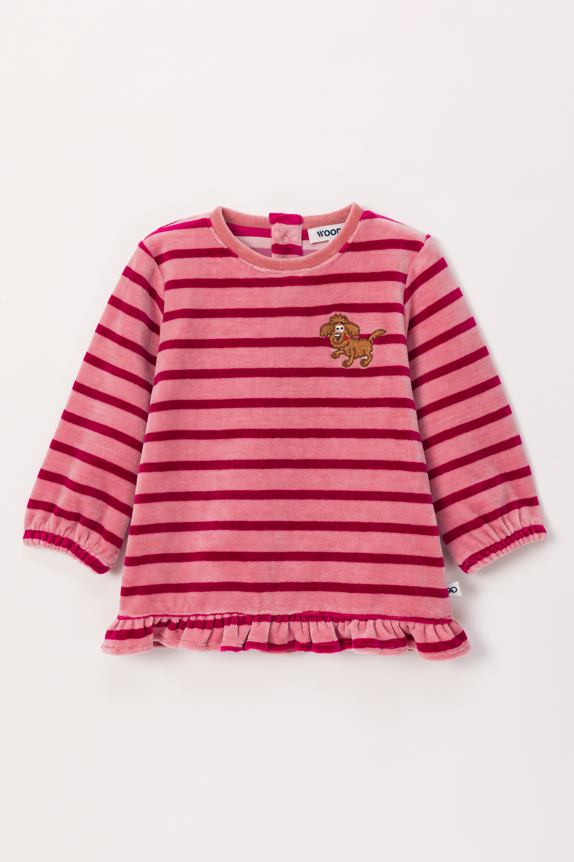 Pyjama Woody Labradoodle Velours Roze Gestreept  242-10-PDL-V/926
