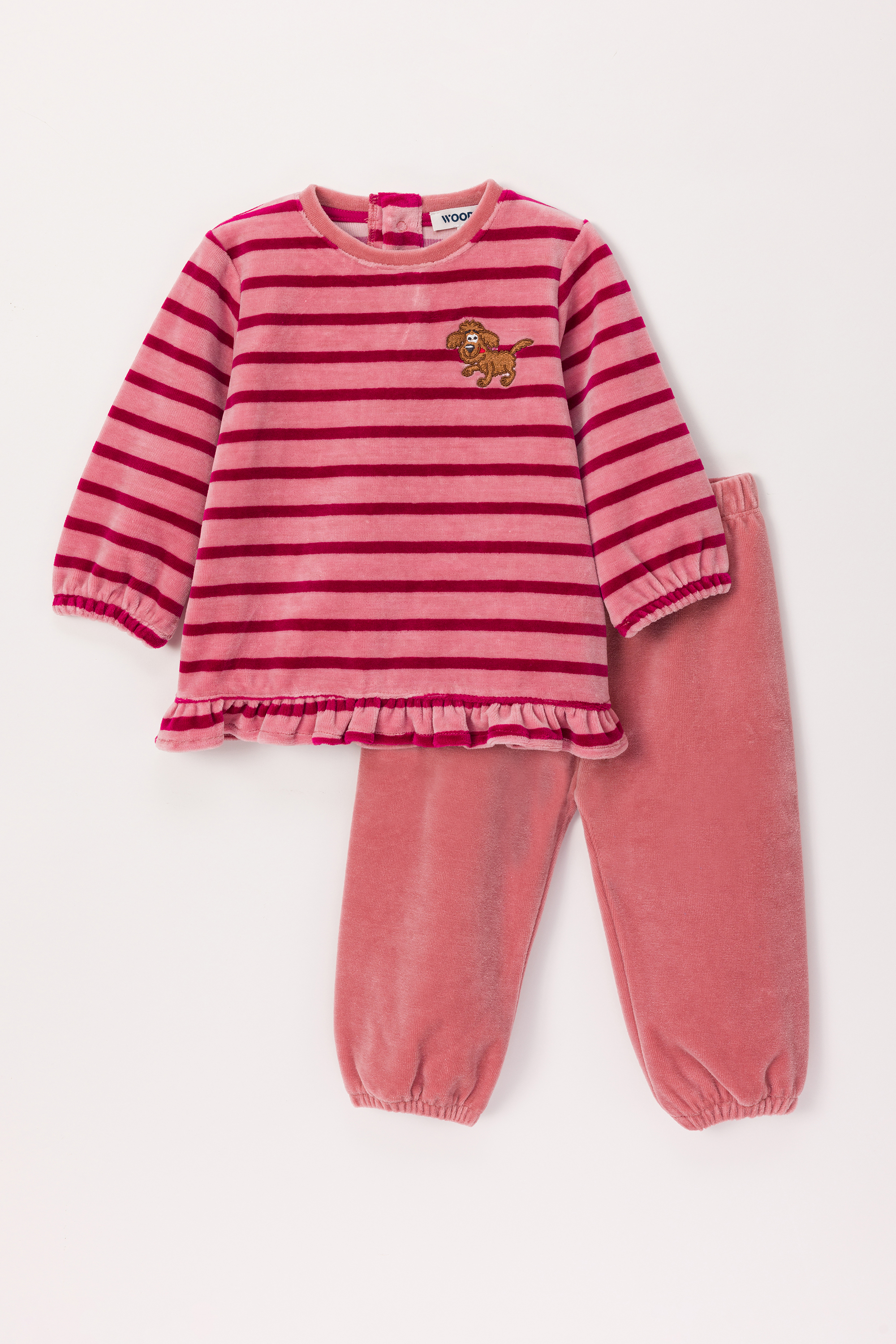 Pyjama Woody Labradoodle Velours Roze Gestreept  242-10-PDL-V/926