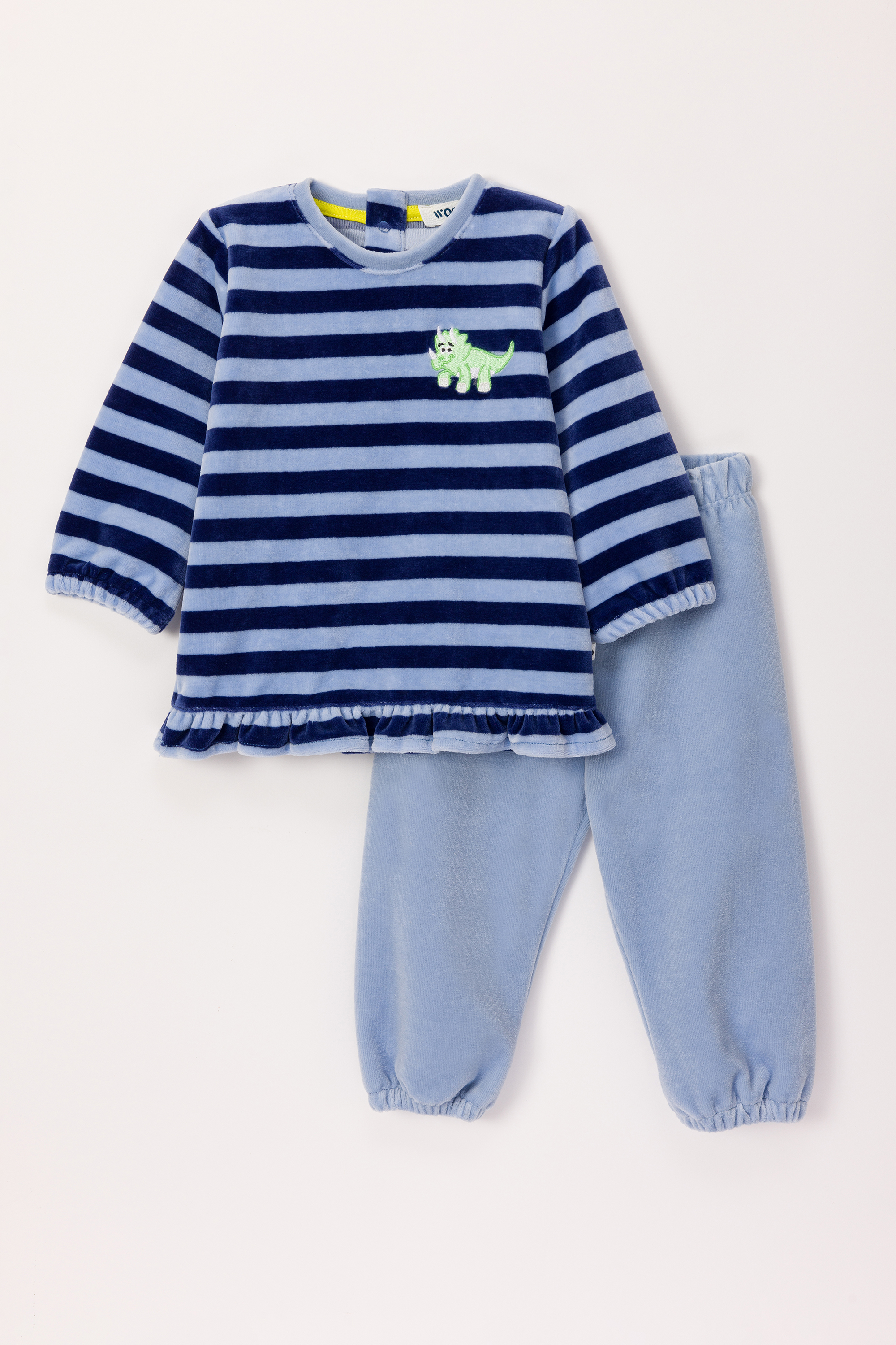 Pyjama Woody Dino Velours Blauwe Streep 242-10-PDL-V/929