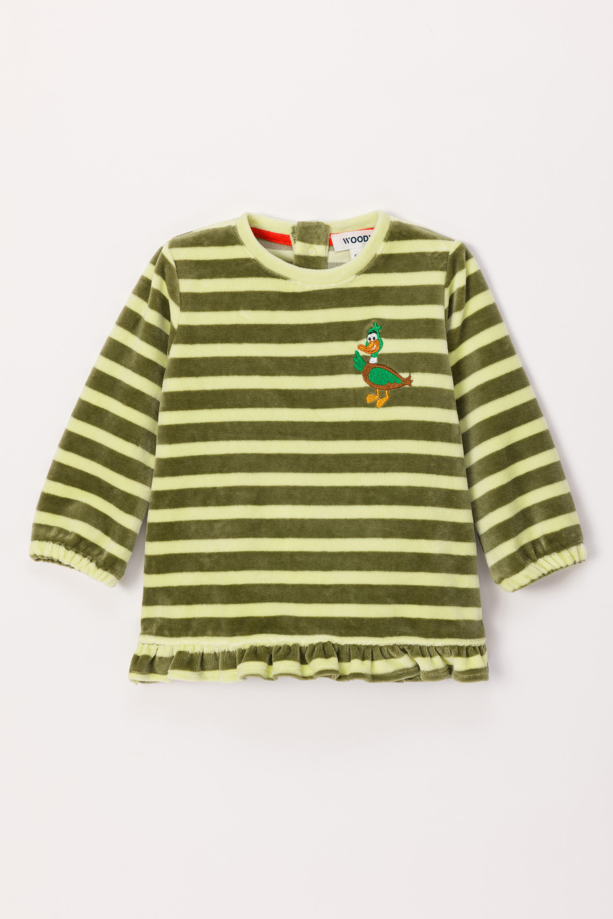 Pyjama Woody Eend Velours Groen Gestreept  242-10-PDL-V/930