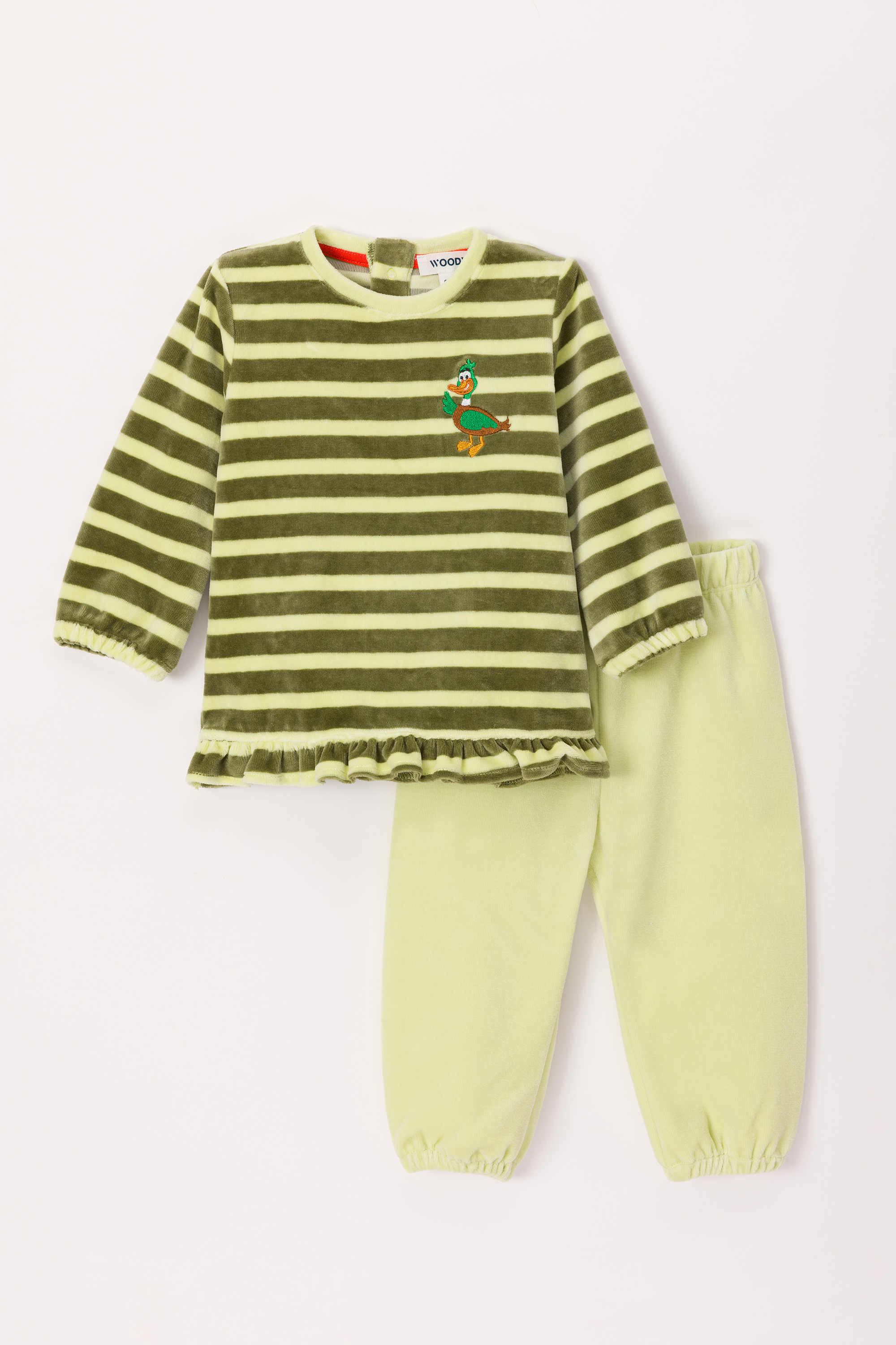 Pyjama Woody Eend Velours Groen Gestreept  242-10-PDL-V/930