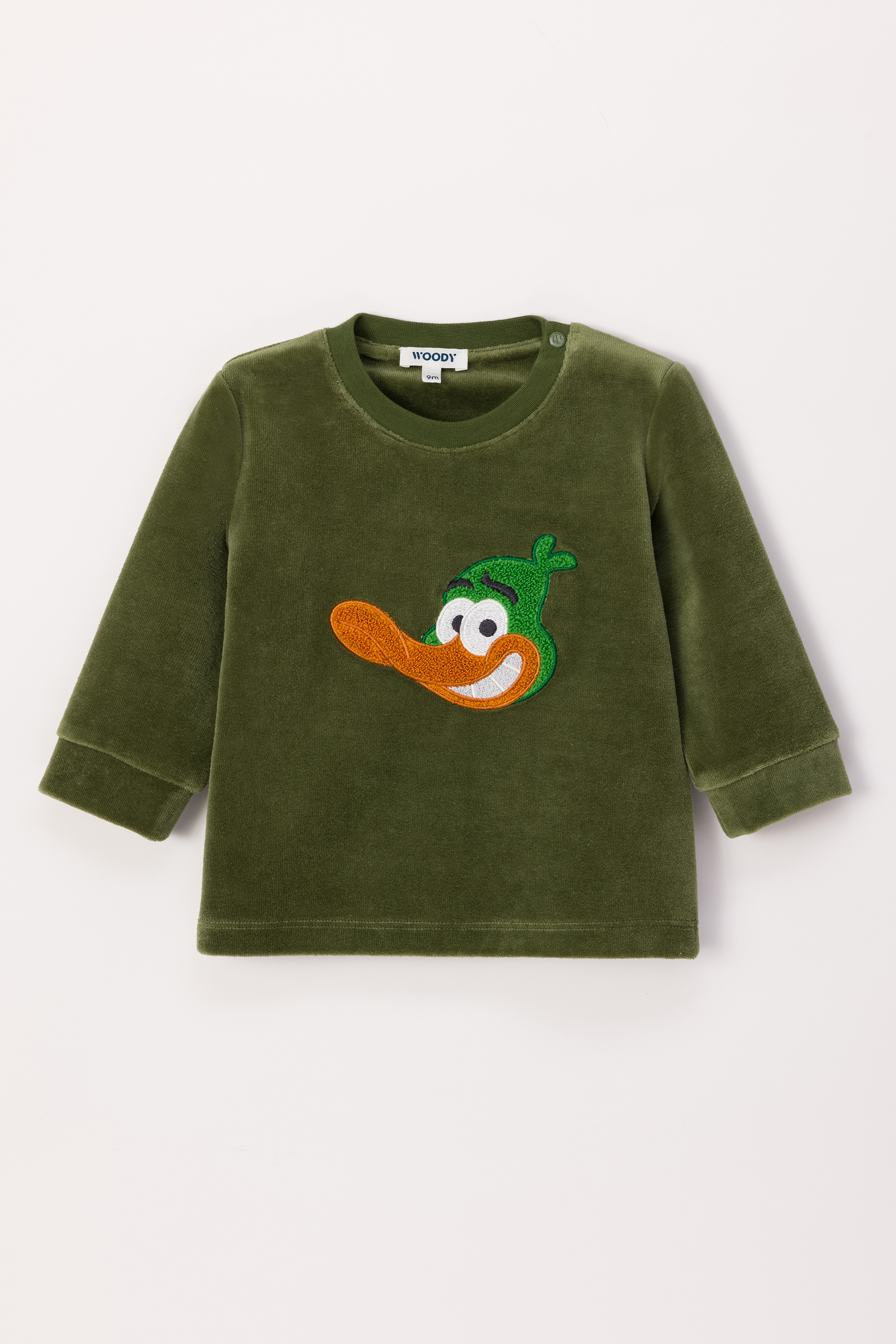Pyjama Woody Eend Velours Kakigroen  242-10-PLC-V/753